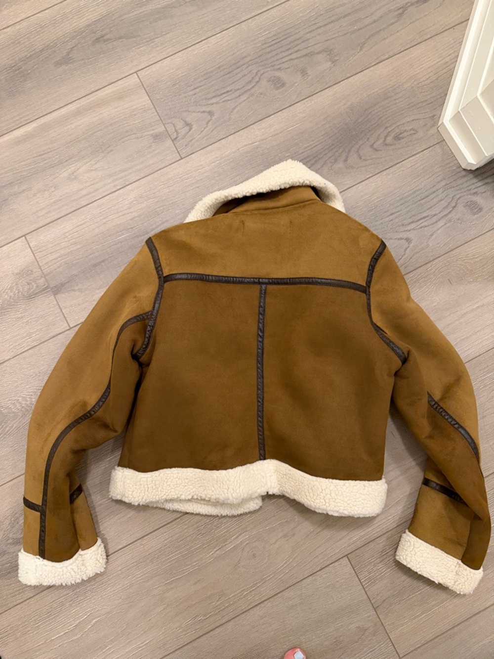 Zara Fleeced Brown Suede Jacket - Picture 6 of 7